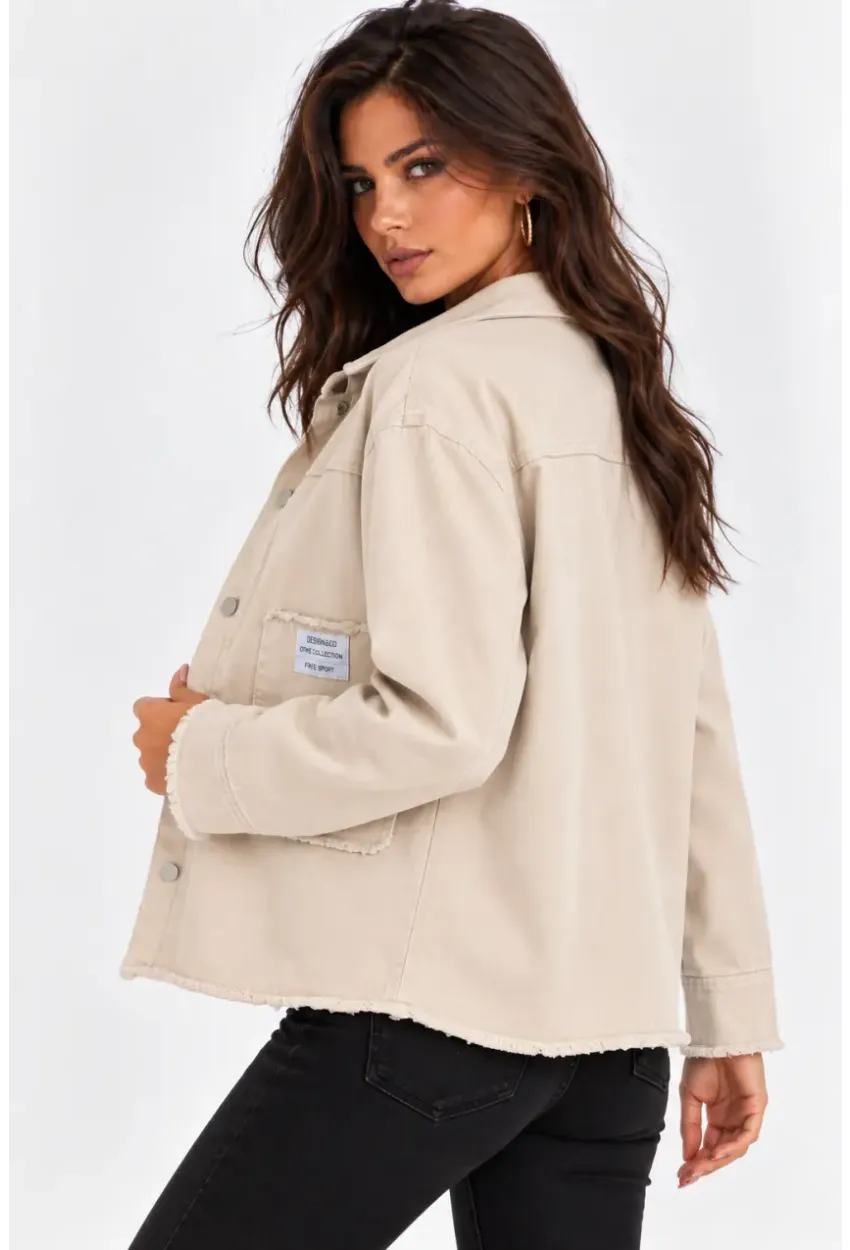 Cep ve Arma Detaylı Oversize Denim Ceket – Ekru