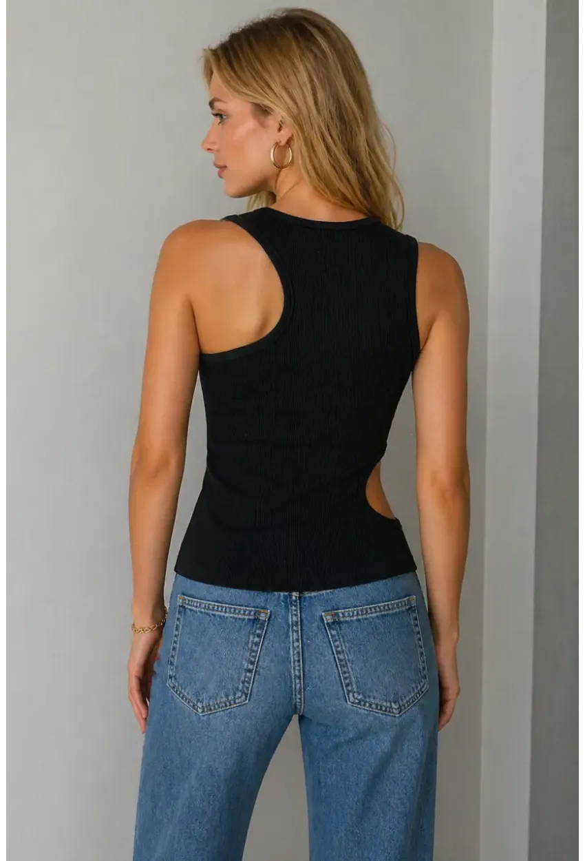 Siyah Asimetrik Kesim Kaşkorse Bluz – Cut Out Detaylı Modern Atlet