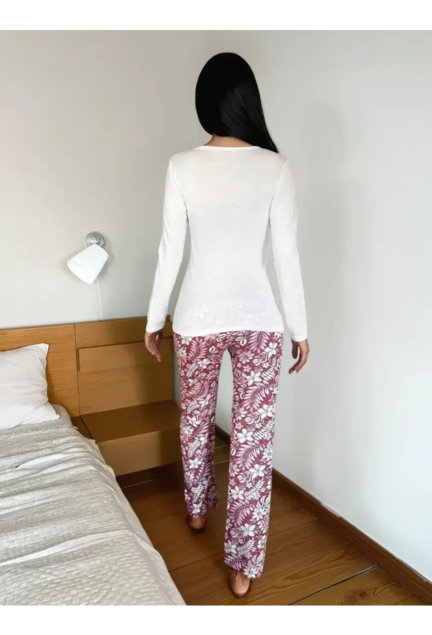 Flowers Baskılı Çiçek Desenli Kadın Pijama Takımı