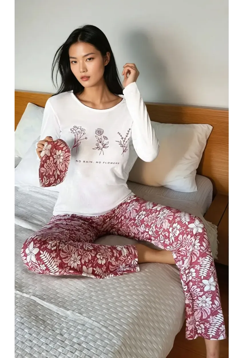 Flowers Baskılı Çiçek Desenli Kadın Pijama Takımı