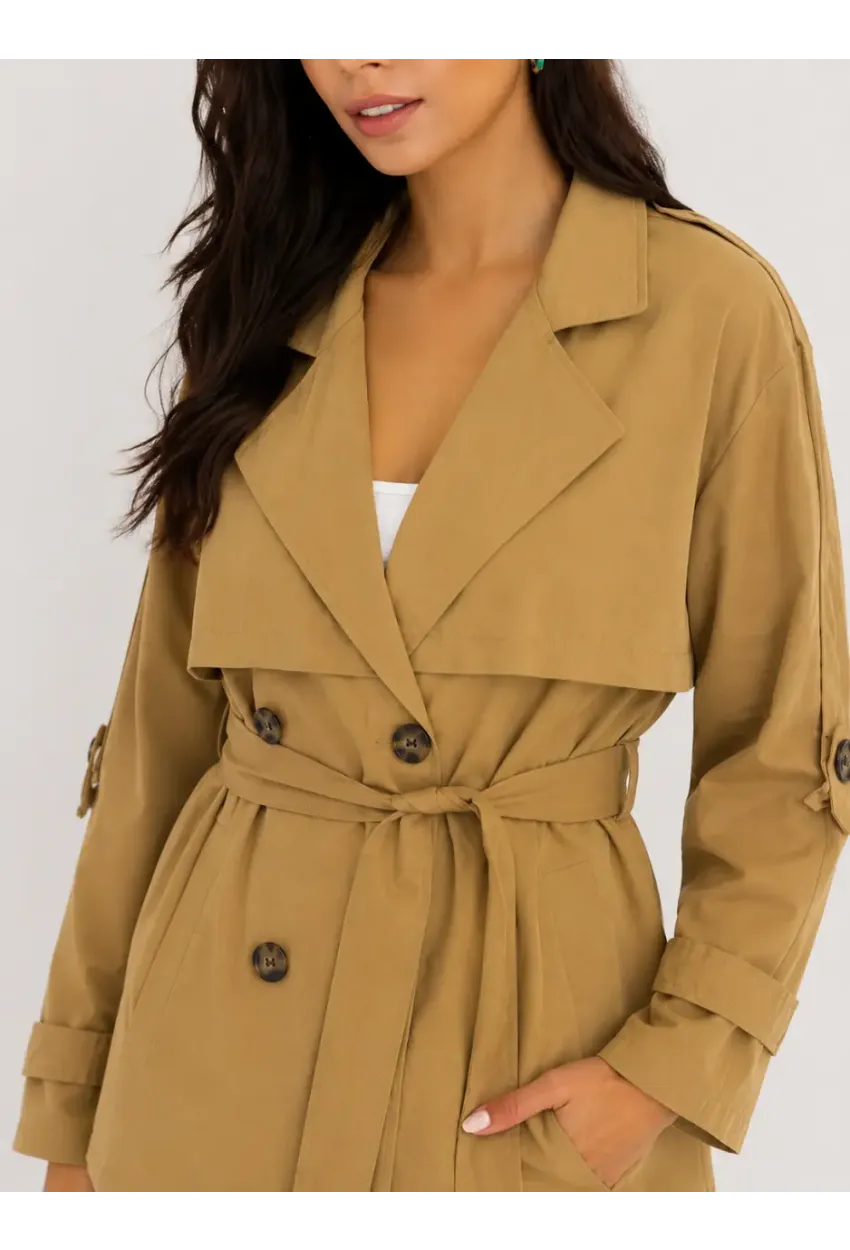 Kadın Camel Kuşaklı Trenç Ceket – Düğmeli Mevsimlik Oversize Model