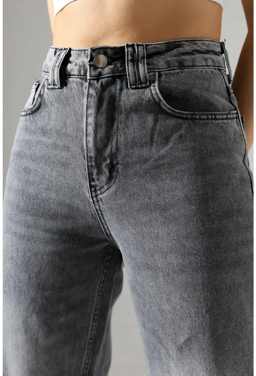 Kadın Gri Yüksek Bel Wide Leg Jean