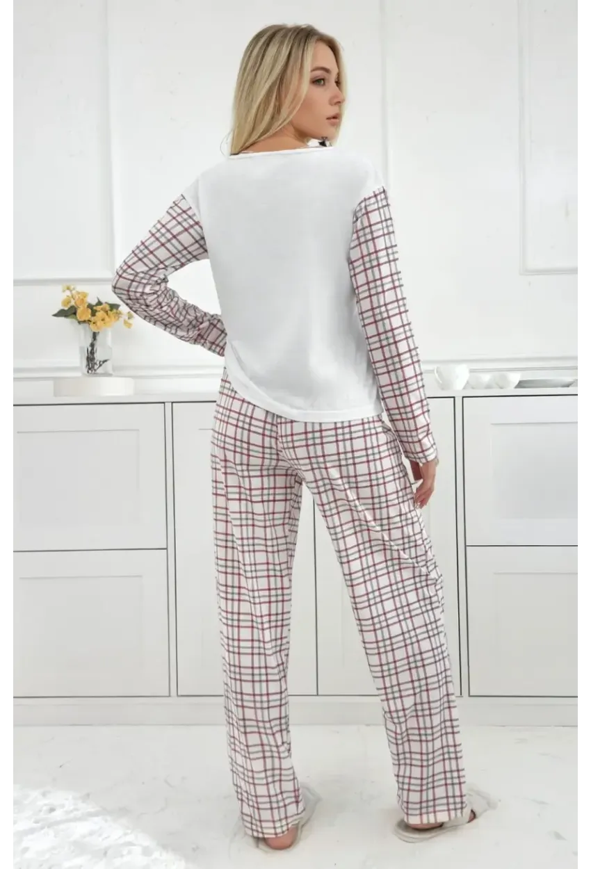 Kadın Kareli Uzun Kollu Süprem Pijama Takımı