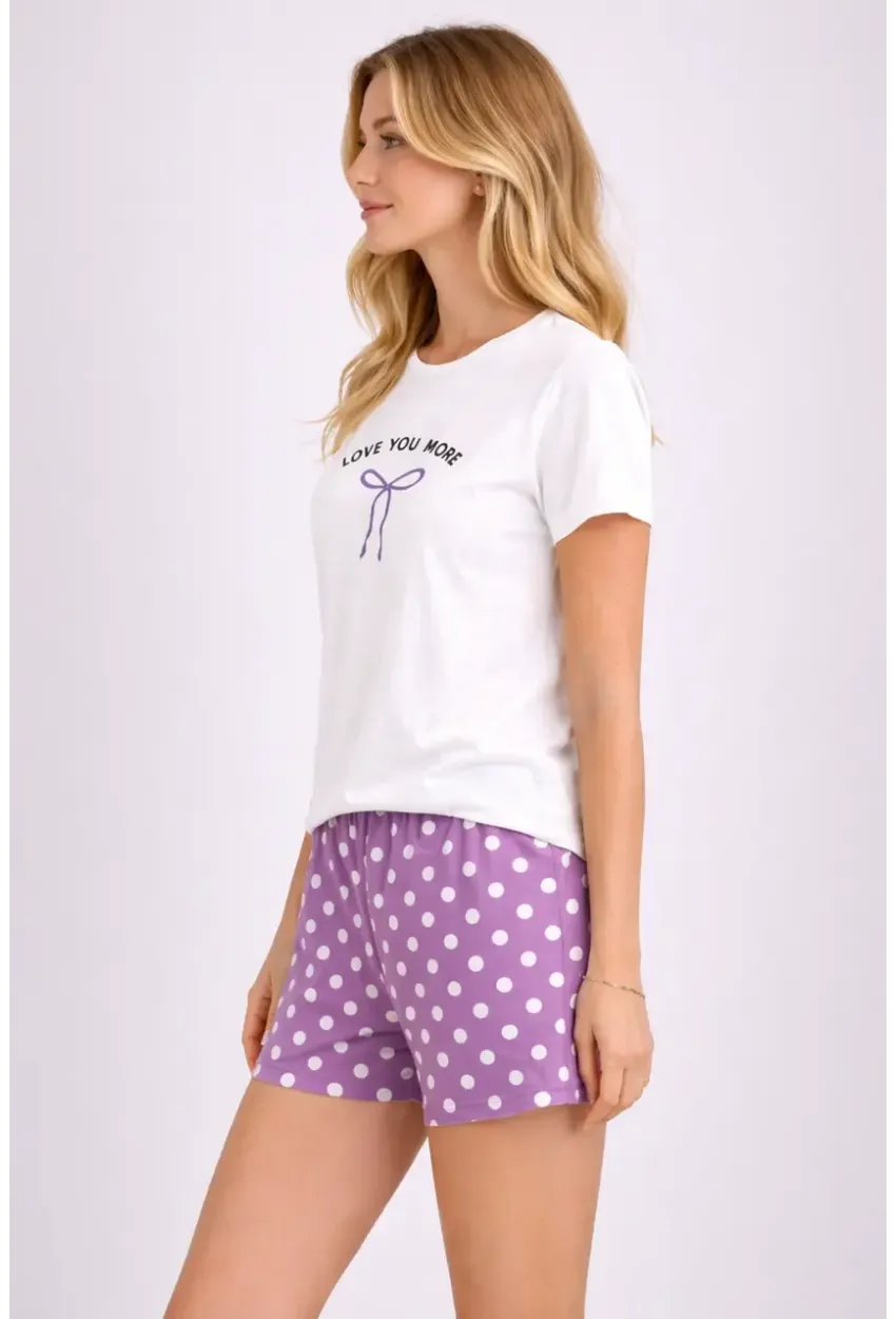 Kadın Kısa Kollu Pijama Takımı Şortlu Yazlık Rahat Kalıp Ev Giyim