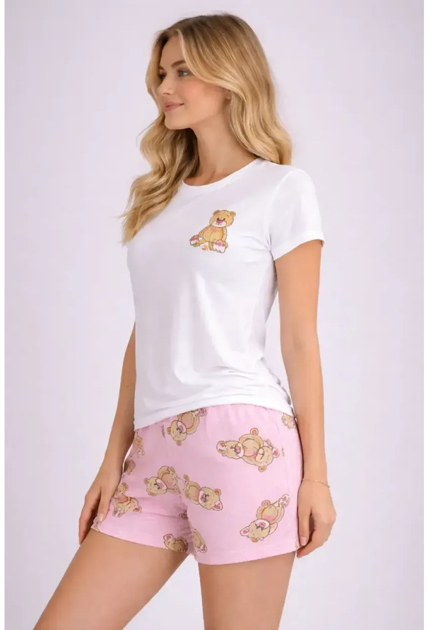 Kadın Kısa Kollu Pijama Takımı Şortlu Yazlık Rahat Kalıp Ev Giyim