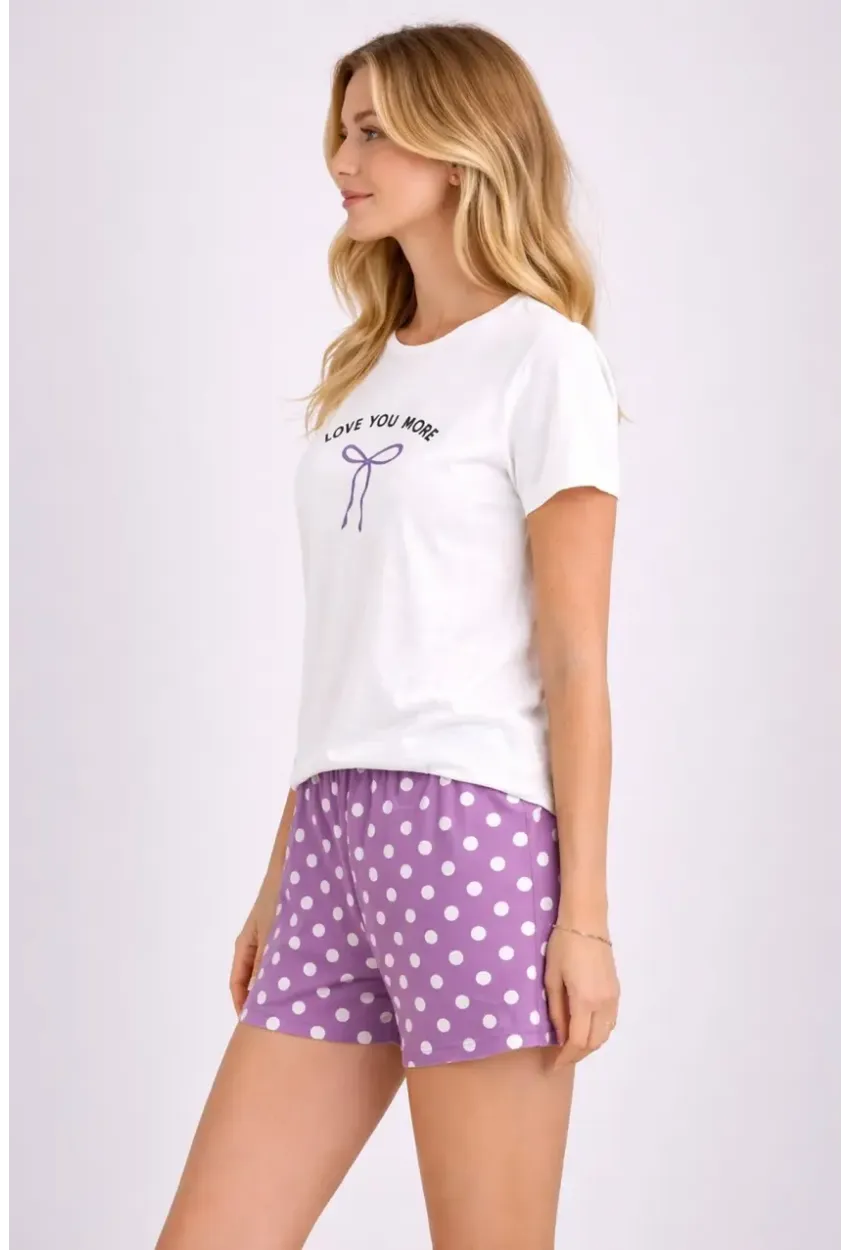 Kadın Kısa Kollu Pijama Takımı Şortlu Yazlık Rahat Kalıp Ev Giyim