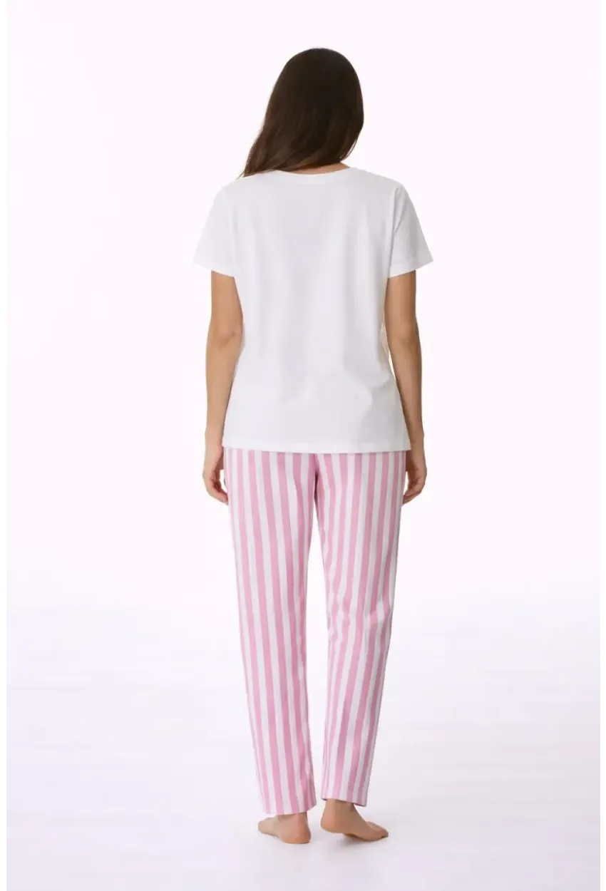 Kadın Kısa Kollu Uzun Pantolonlu Pamuklu Pijama Takımı