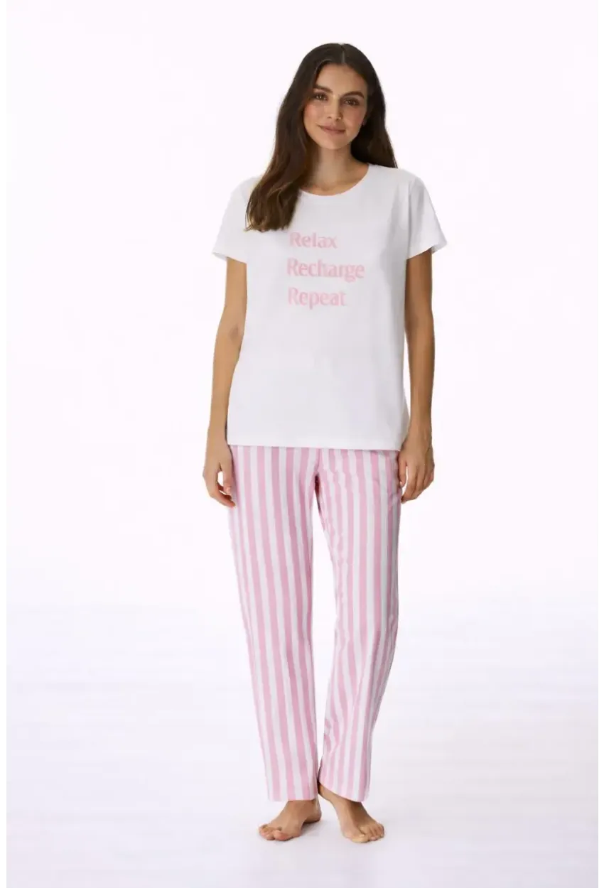 Kadın Kısa Kollu Uzun Pantolonlu Pamuklu Pijama Takımı