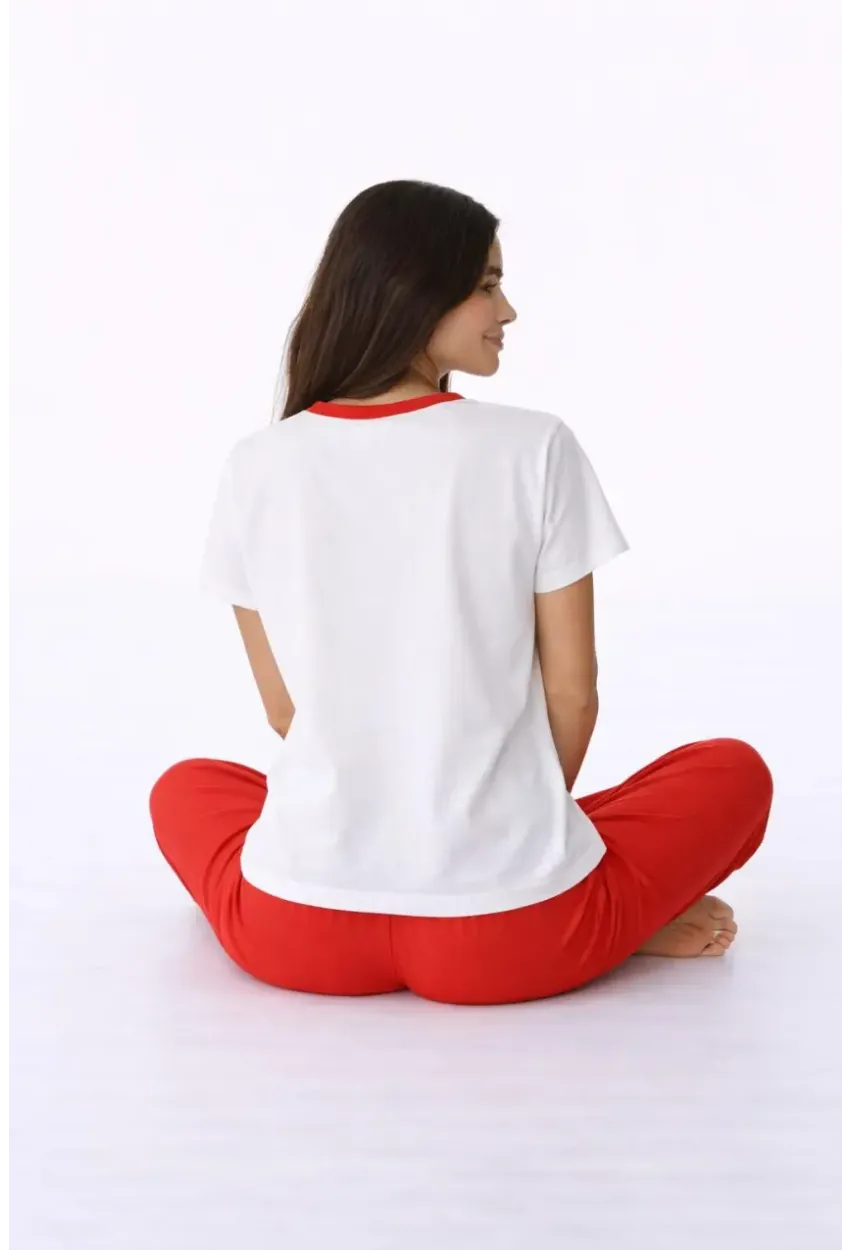 Kadın Kısa Kollu Uzun Pantolonlu Pamuklu Pijama Takımı – Rest & Relax Baskılı Mavi