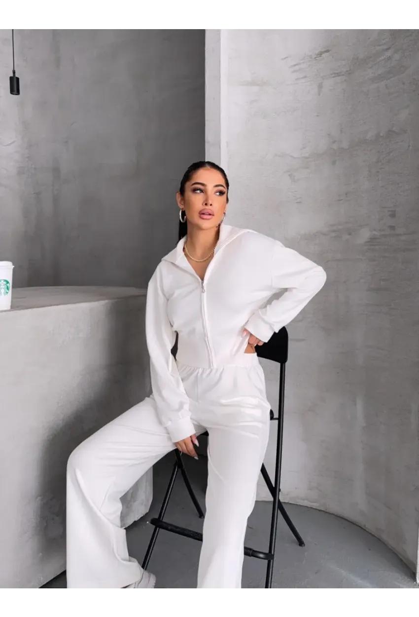 Kadın Modal Kumaş Fermuarlı Crop Sweatshirt ve Bol Paça Pantolon 2li Takım