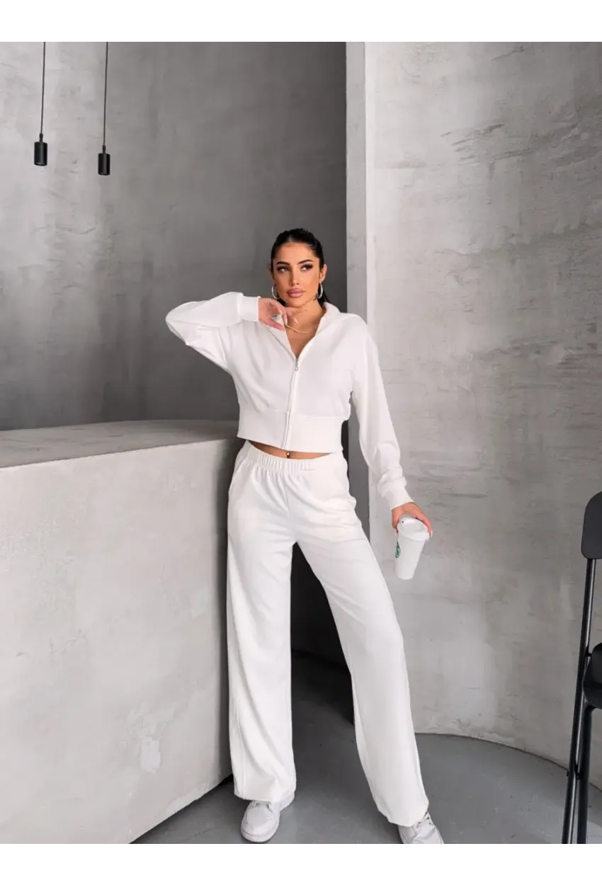 Kadın Modal Kumaş Fermuarlı Crop Sweatshirt ve Bol Paça Pantolon 2li Takım