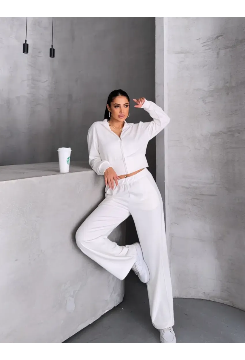 Kadın Modal Kumaş Fermuarlı Crop Sweatshirt ve Bol Paça Pantolon 2li Takım