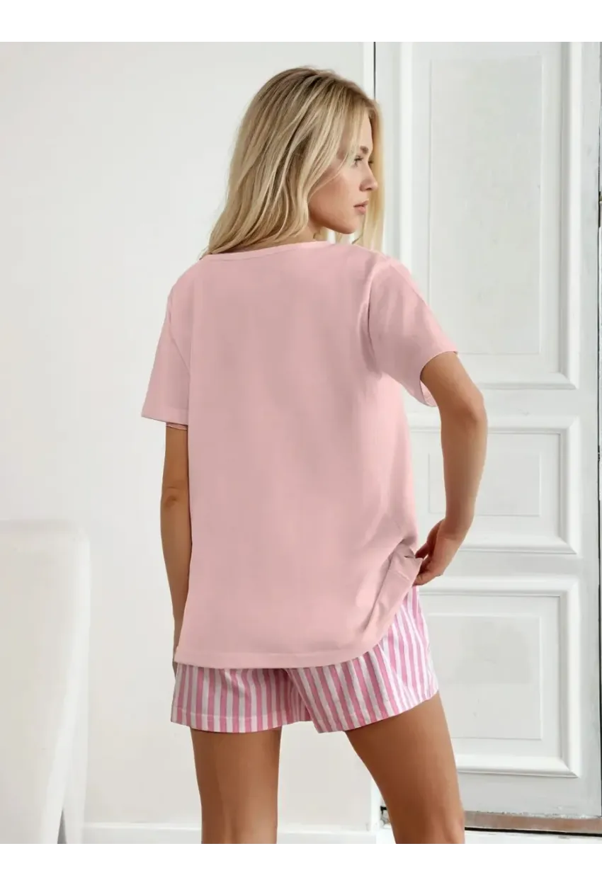 Kısa Kollu Şortlu Pijama Takımı Pembe