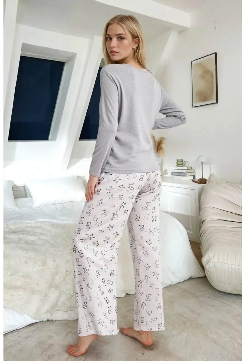 Panda Baskılı Uzun Kollu Pijama Takımı