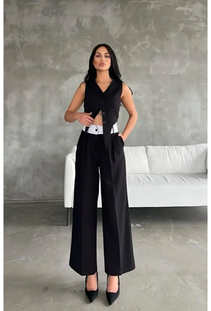 Pantalon Yelek Alt Üst Tasarım Takım Siyah