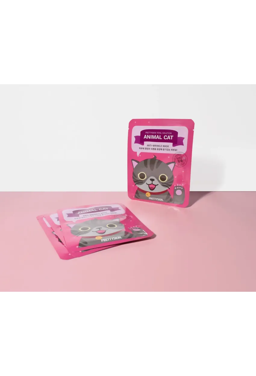 PRETTYSKIN Animal Cat Anti-Wrinkle Mask 25 gr | Kırışıklık Karşıtı Nemlendirici Kağıt Yüz Maskesi 4lü Set
