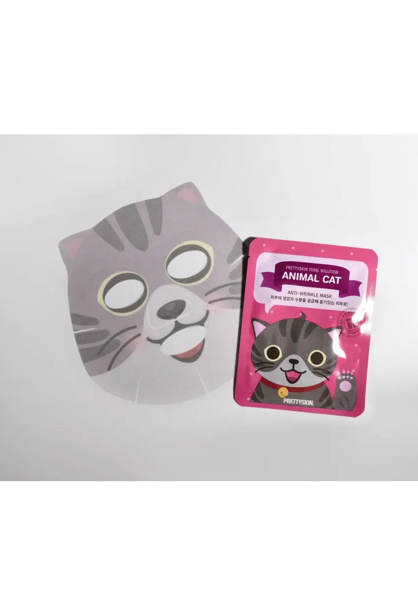 PRETTYSKIN Animal Cat Anti-Wrinkle Mask 25 gr | Kırışıklık Karşıtı Nemlendirici Kağıt Yüz Maskesi 4lü Set