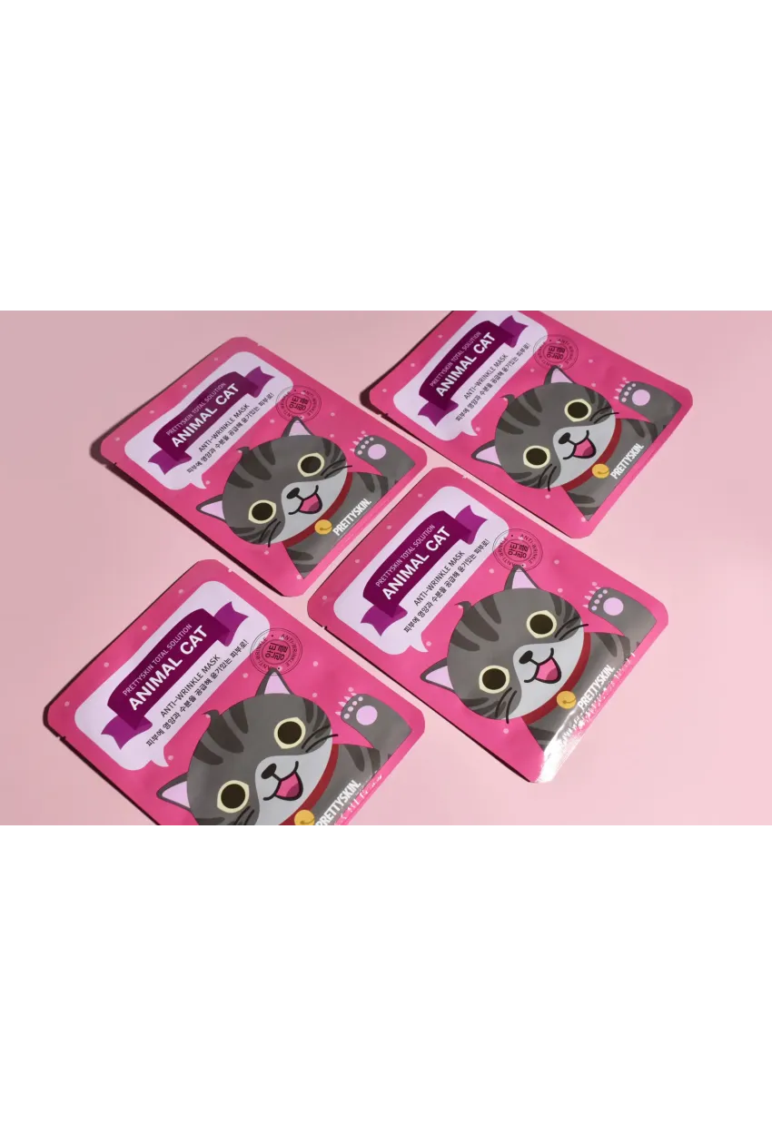 PRETTYSKIN Animal Cat Anti-Wrinkle Mask 25 gr | Kırışıklık Karşıtı Nemlendirici Kağıt Yüz Maskesi 4lü Set
