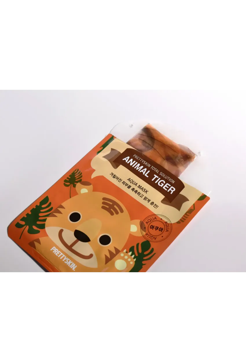 PRETTYSKIN Animal Tiger Aqua Mask 25gr | Nemlendirici Kaplan Desenli Kağıt Yüz Maskesi 4lü Set