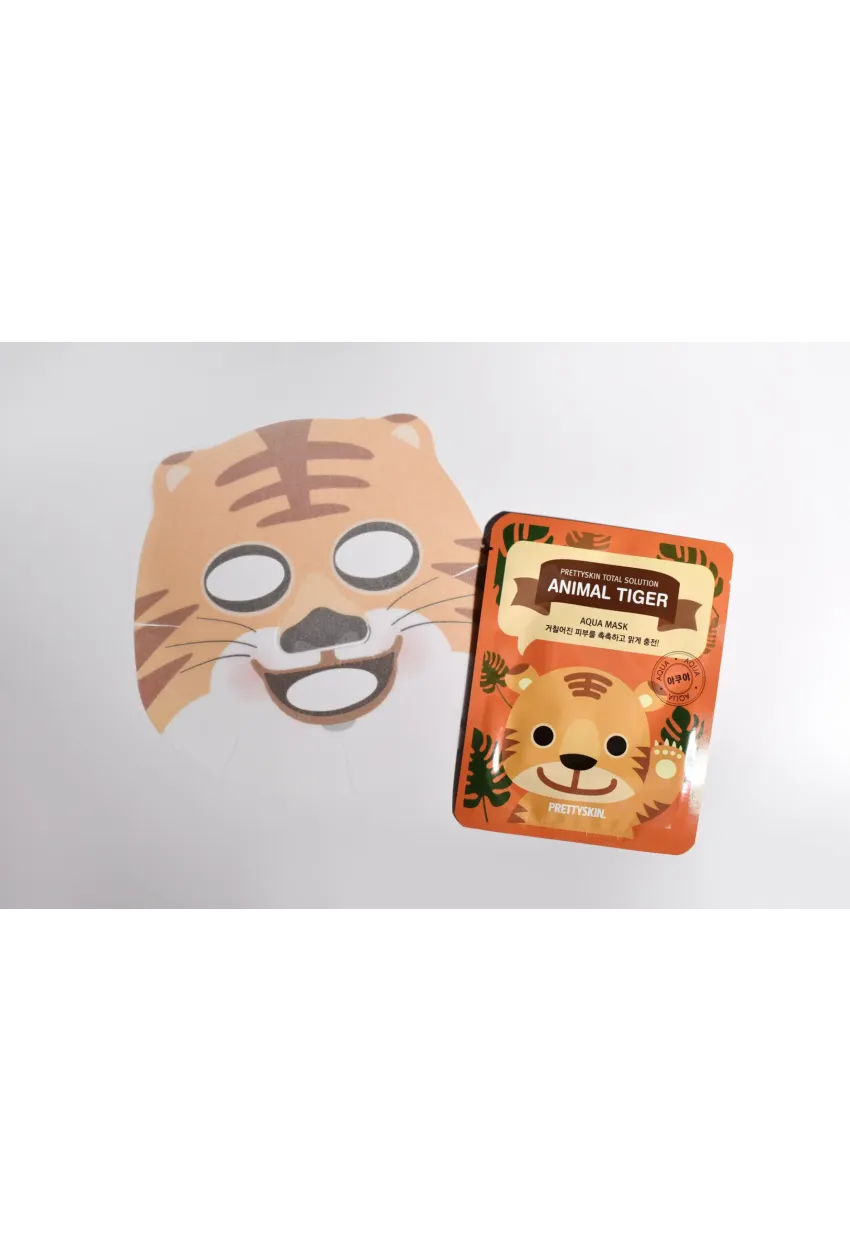 PRETTYSKIN Animal Tiger Aqua Mask 25gr | Nemlendirici Kaplan Desenli Kağıt Yüz Maskesi 4lü Set