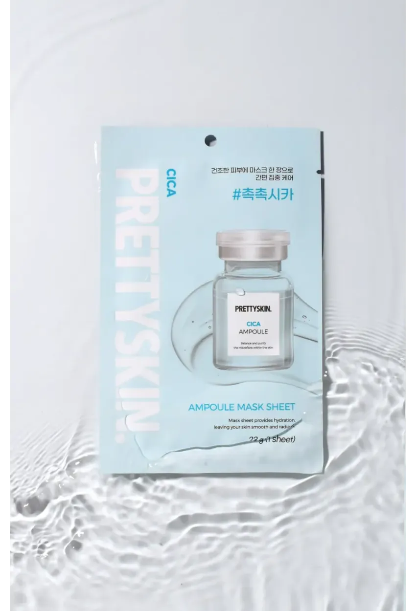 PRETTYSKIN Cica Ampoule Mask Sheet 23g | Cilt Yatıştırıcı Nemlendirici Kağıt Yüz Maskesi 5li Set