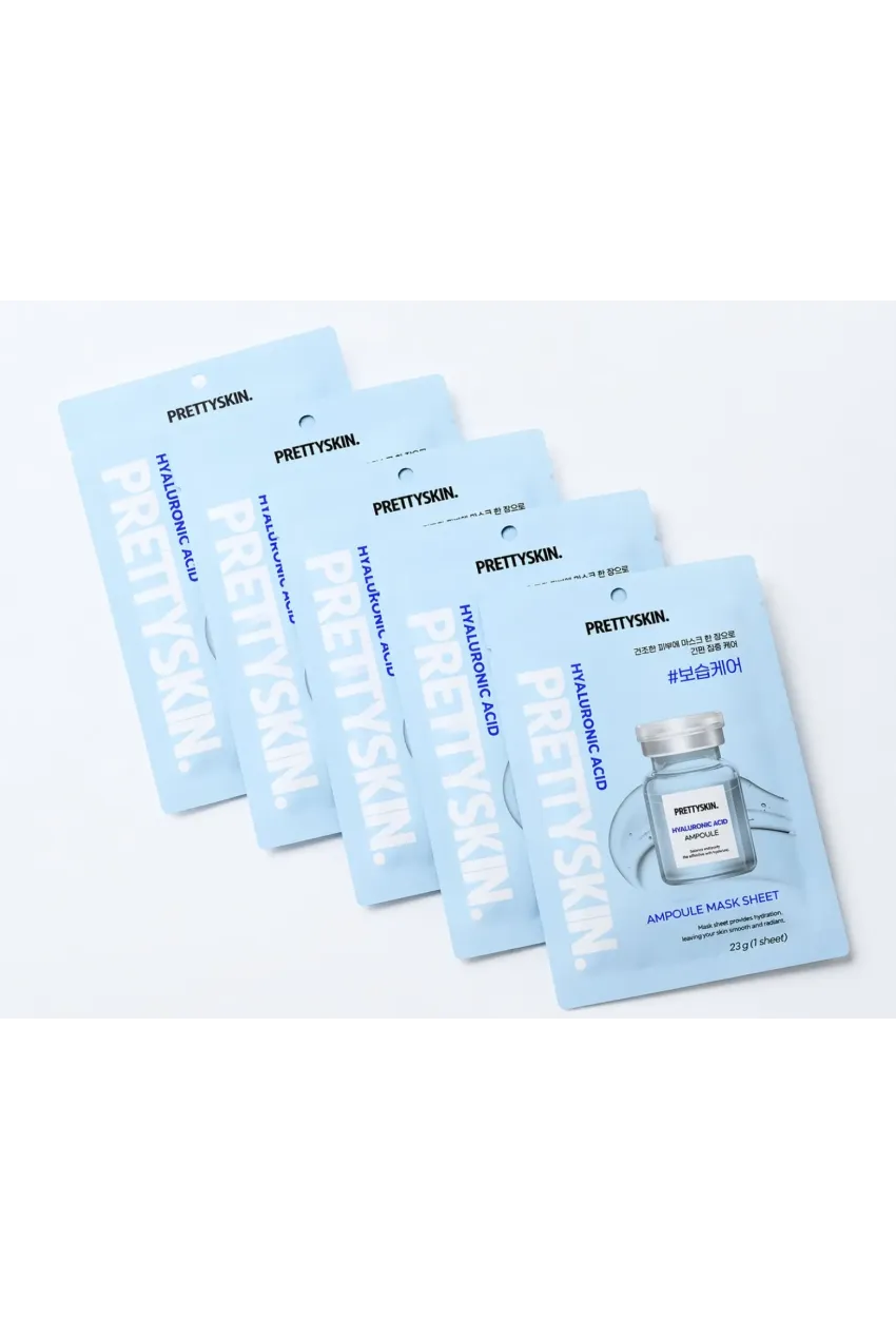 PRETTYSKIN Hyaluronic Acid Ampoule Mask Sheet 23g | Yoğun Nemlendirici Kağıt Yüz Maskesi 5li Set