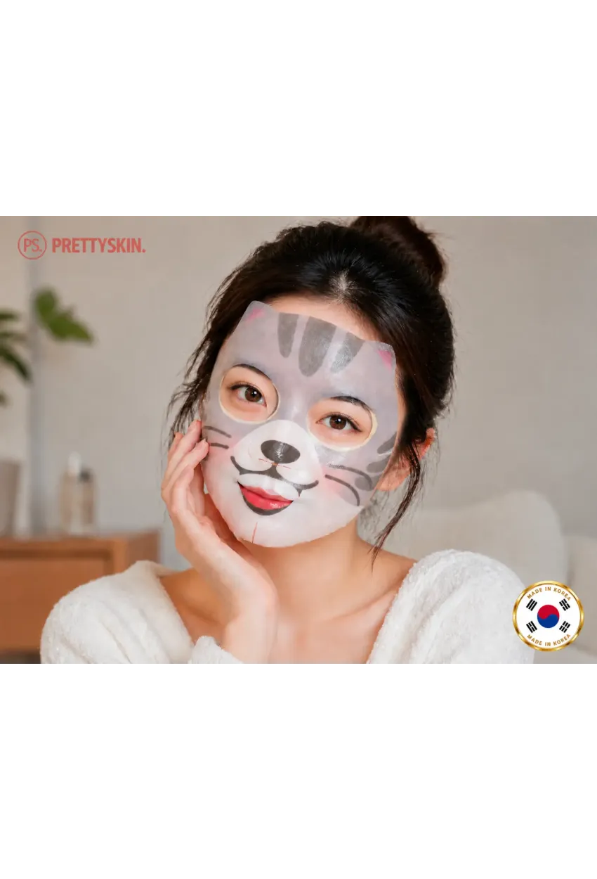 PS PRETTYSKIN Animal Cat Anti-Wrinkle Mask 25 gr | Kırışıklık Karşıtı Nemlendirici Kağıt Yüz Maskesi 4lü Set