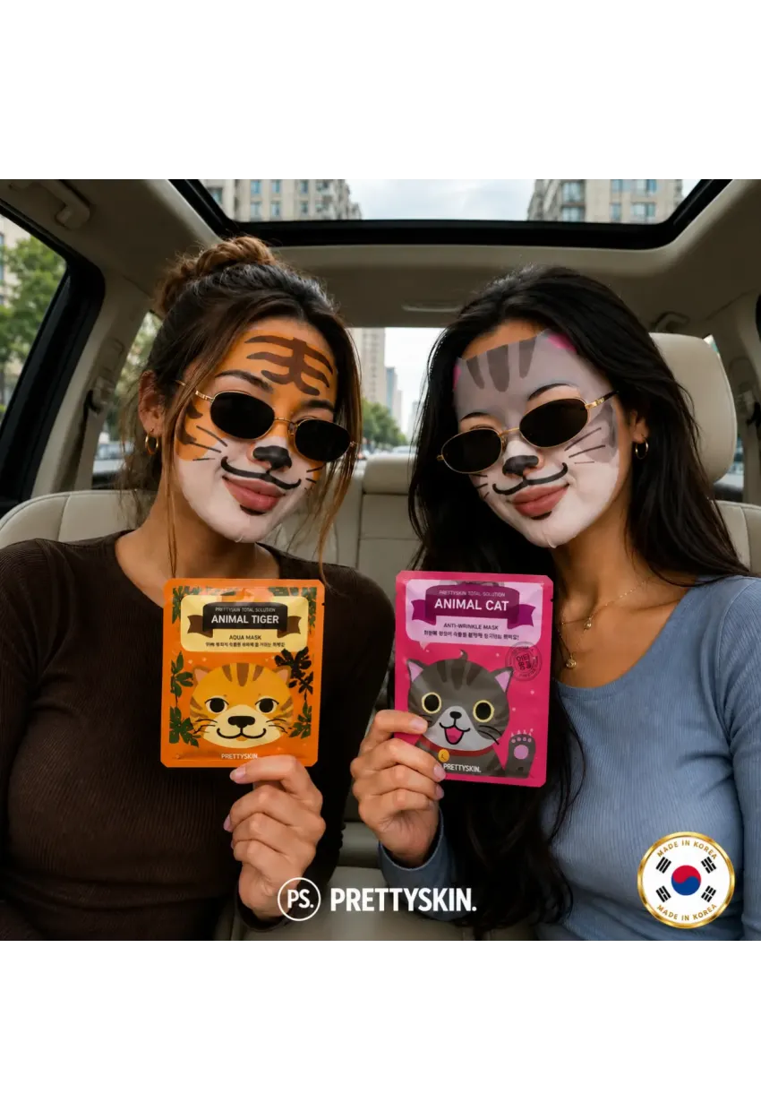 PS PRETTYSKIN Animal Tiger Aqua Mask & Animal Cat Anti-Wrinkle Mask 6lı Set 25g