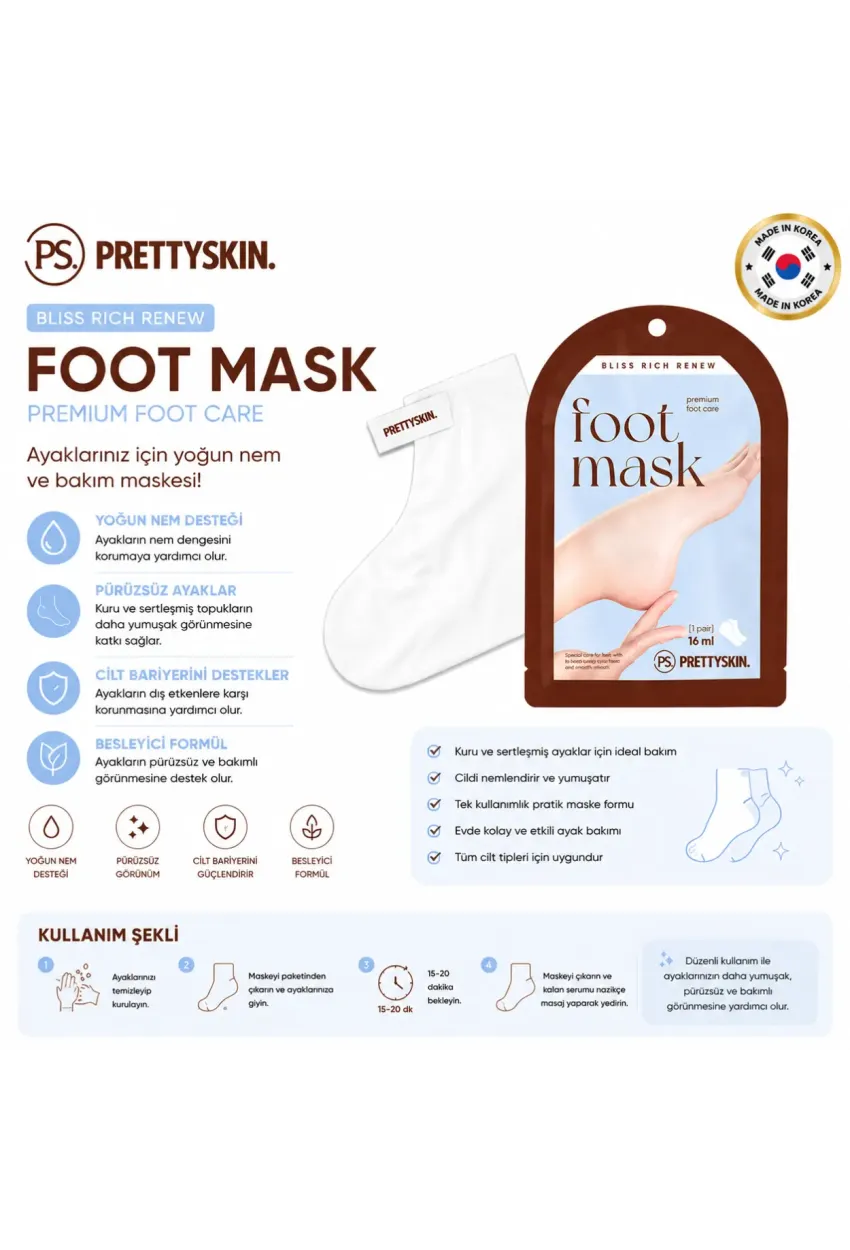 PS PRETTYSKIN Bliss Rich Renew Foot Mask 16 ml | Nemlendirici Ayak Bakım Maskesi 3lü Set