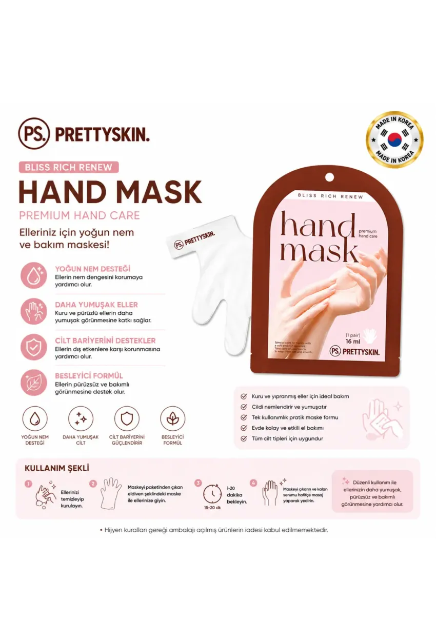 PS PRETTYSKIN Bliss Rich Renew Hand Mask 16 ml | Nemlendirici El Bakım Maskesi 3lü Set