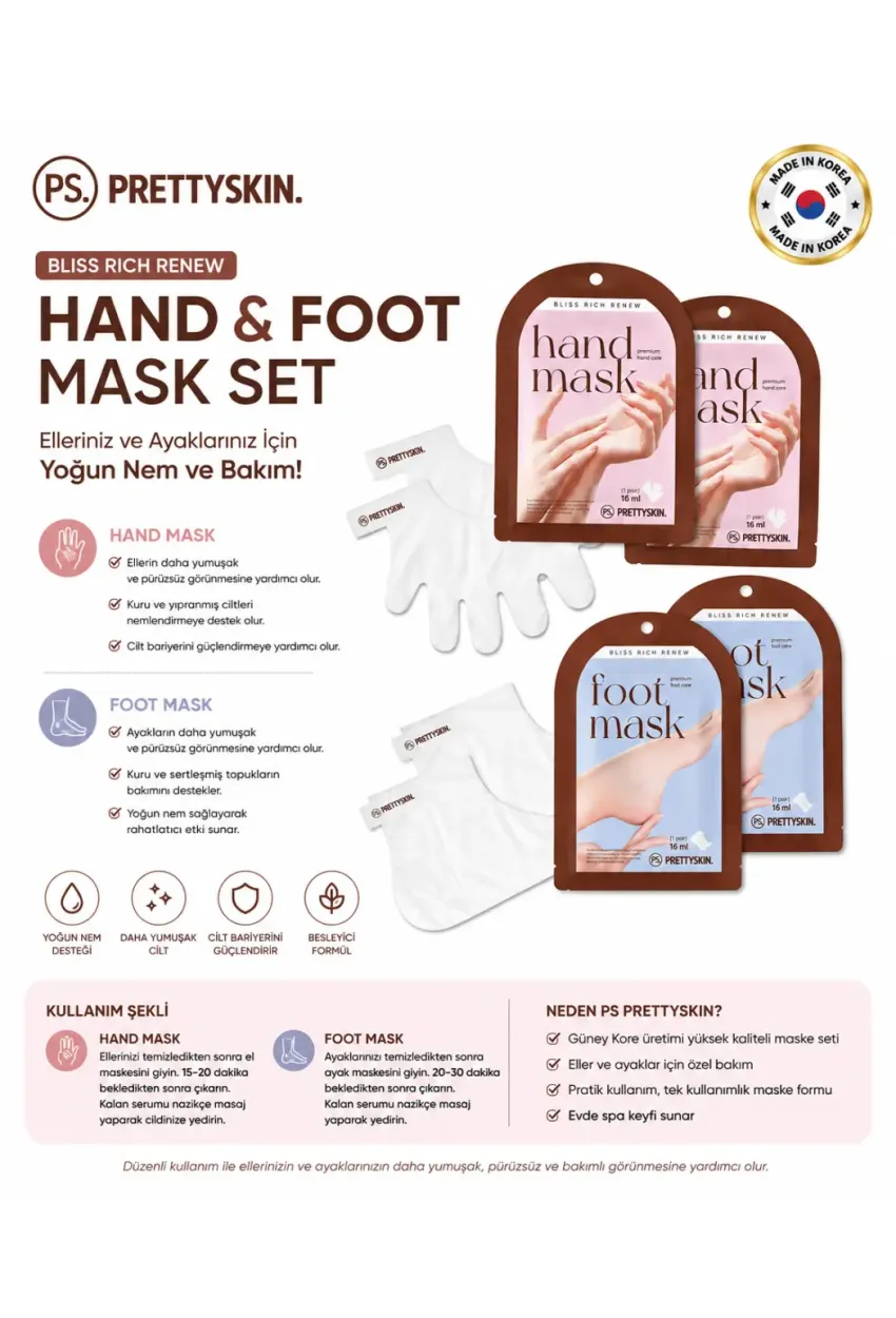 PS PRETTYSKIN Bliss Rich Renew Nemlendirici El Bakım Maskesi ve Nemlendirici Ayak Bakım Maskesi