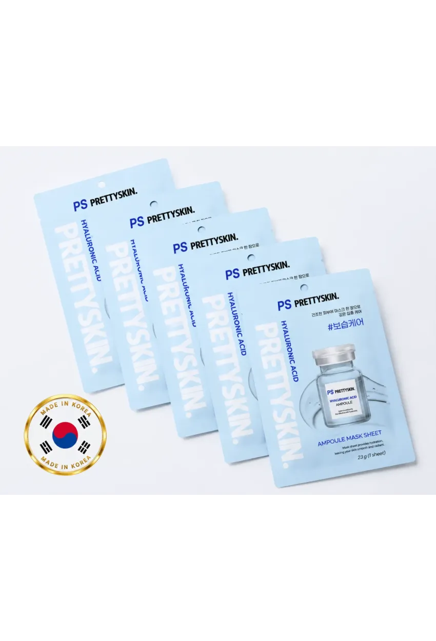 PS PRETTYSKIN Hyaluronic Acid Ampoule Mask Sheet 23g | Yoğun Nemlendirici Kağıt Yüz Maskesi 5li Set