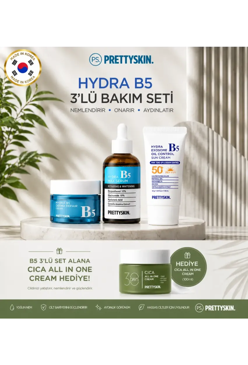 PS PRETTYSKIN Hydra B5 Derma Repair Cream & B5 Max Serum & B5 Oil Control Sun Cream SPF50+