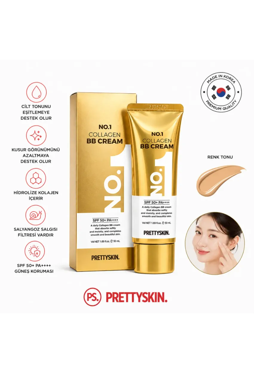 PS PRETTYSKIN No.1 Collagen BB Cream SPF50+ PA++++ 50 ml Kolajen İçerikli Nemlendirici Kapatıcı BB Krem