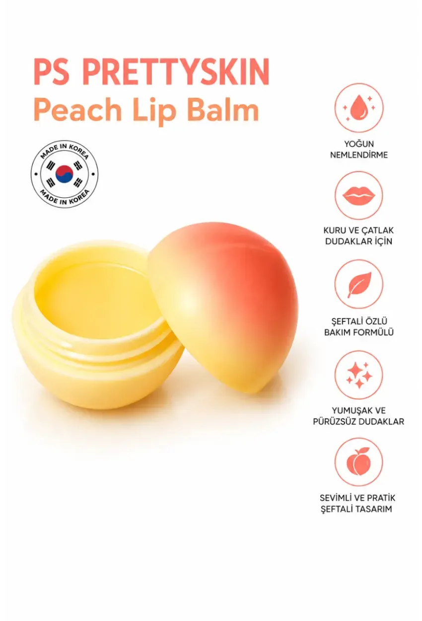 PS PRETTYSKIN Peach Lip Balm 9 gr | Nemlendirici Şeftali Özlü Dudak Bakım Balmı