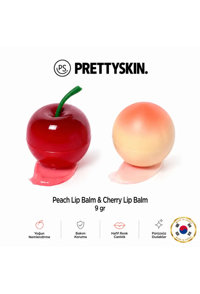 PS PRETTYSKIN Peach Lip Balm  & Cherry Lip Balm 9g