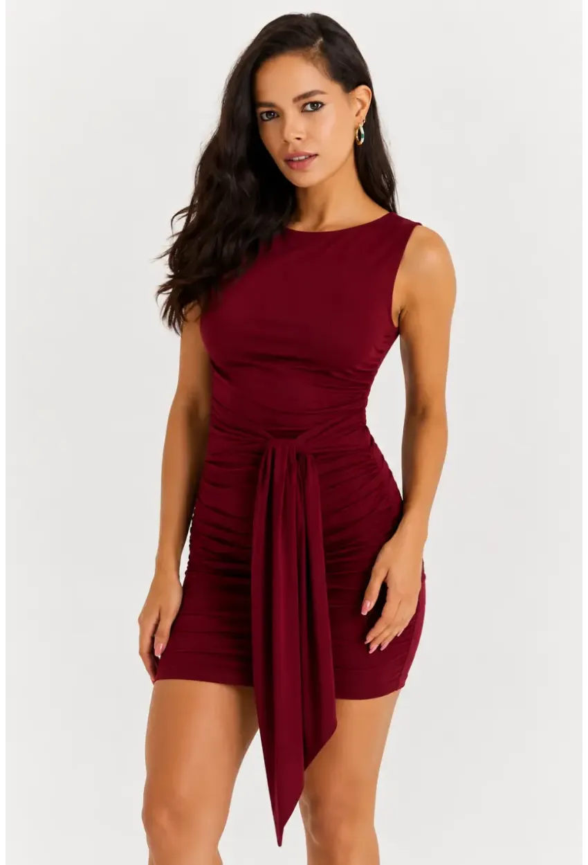 Sandy Kumaş Drapeli Mini Elbise