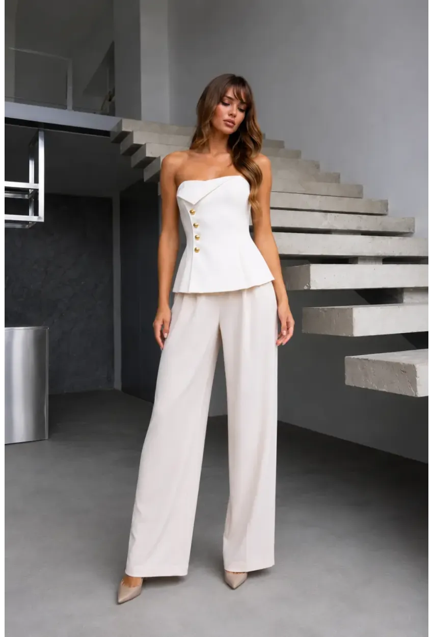 Straplez Bluz ve Pantolon Alt Üst Takım Ekru
