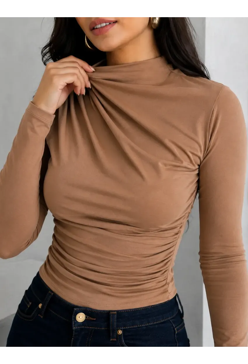 Yarım Balıkçı Camel Sandy Bluz