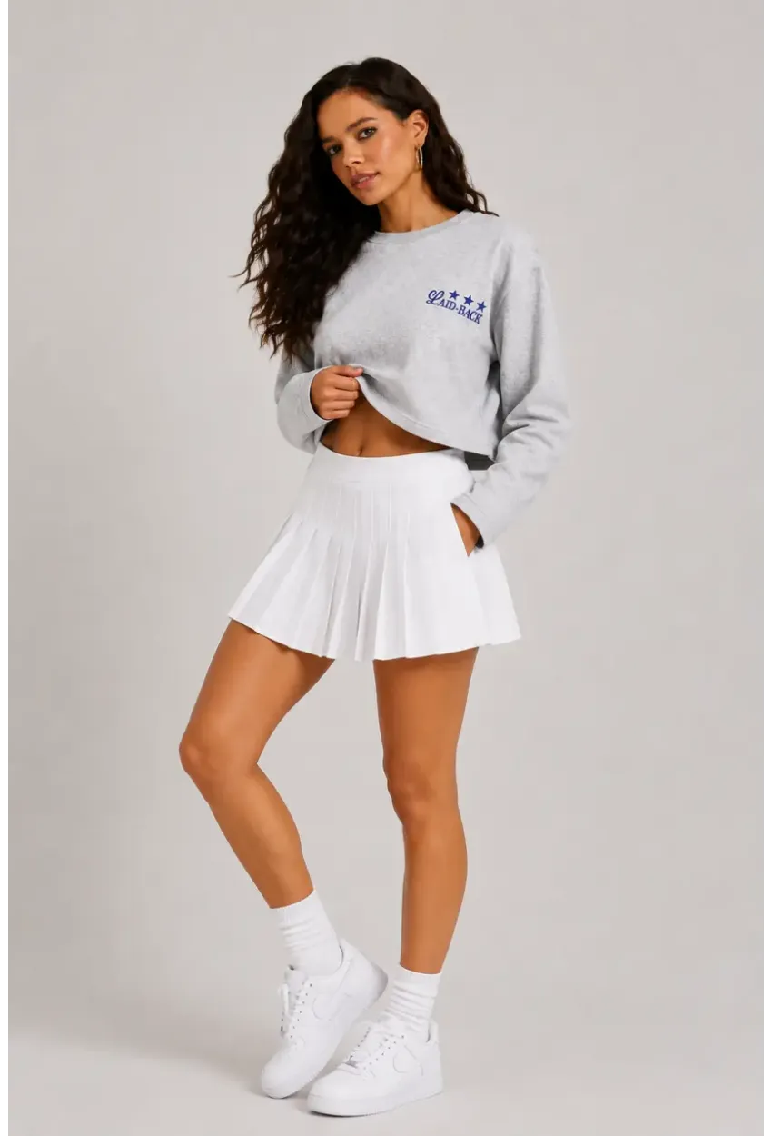 Yıldız Baskılı Crop Sweatshirt - Gri