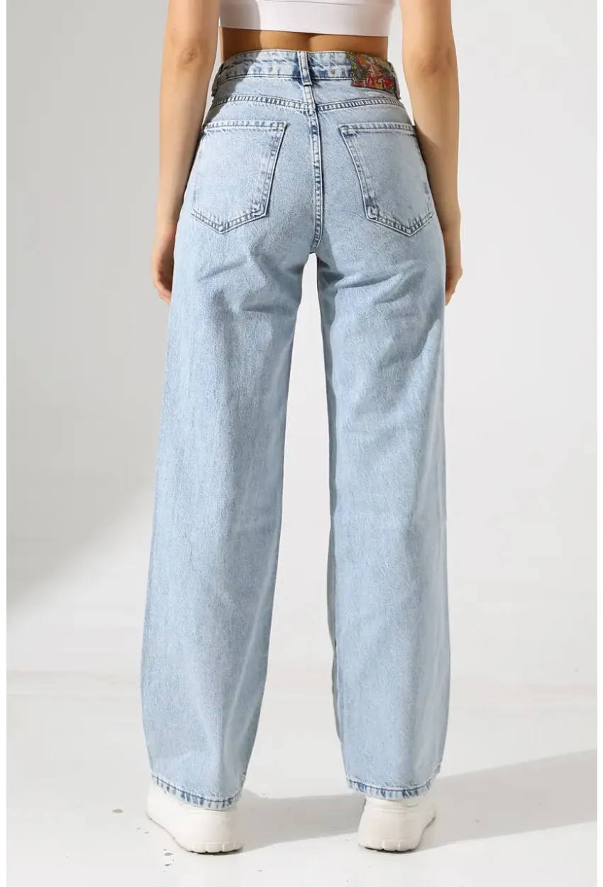 Yüksek Bel Yırtık Detaylı Mom Jean