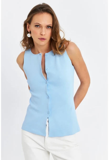Kadın Bebe Mavi Düğmeli Triko Bluz ZH10