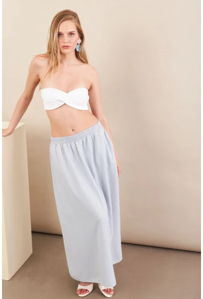 Kadın Bebe Mavi Keten Cepli Midi Etek RSP4440