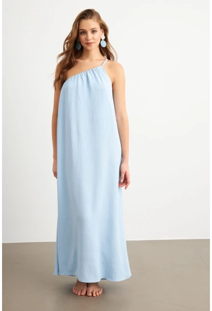 Kadın Bebe Mavi Tek Omuz Maxi Elbise İRE1012