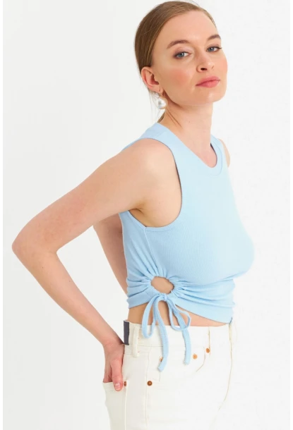 Kadın Bebe Mavi Yanı Büzülebilir Basic Bluz RSP329