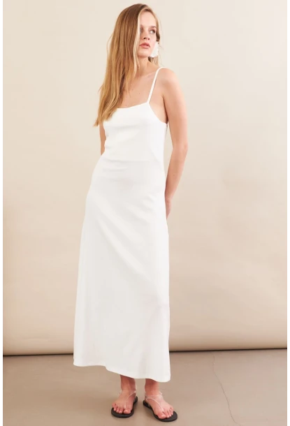 Kadın Beyaz Askılı Midi Elbise FLU7314