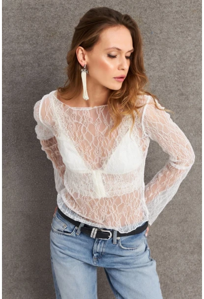 Kadın Beyaz Dantel Bluz BAR803