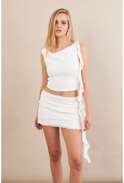 Kadın Beyaz Fırfırlı Dantel Takım EV112