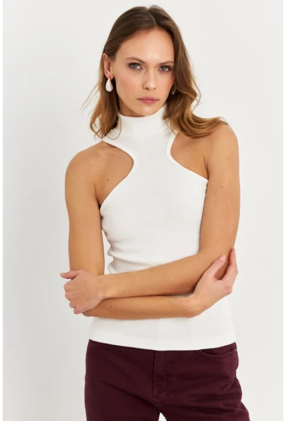 Kadın Beyaz Halter Yaka Kaşkorse Bluz EY1454