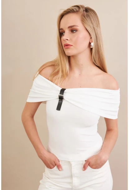 Kadın Beyaz Kemer Detaylı Bluz FRY2316